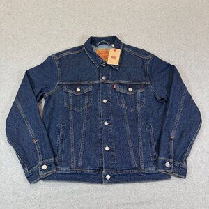 Levi’s Men’s Standard Fit Trucker Jacket Blue Denim Dark Wash Medium Stretch NWT